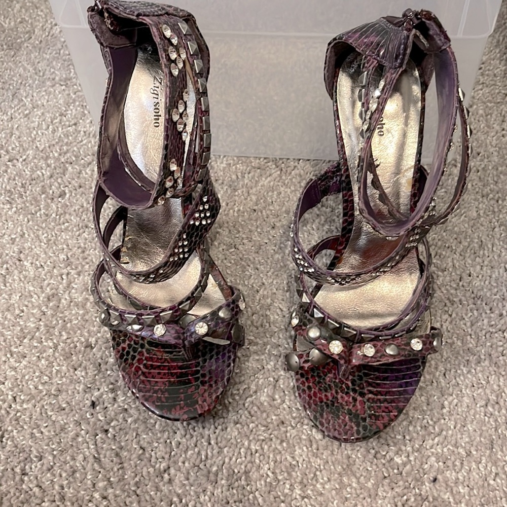 Purple Snakeskin Strappy Sandals